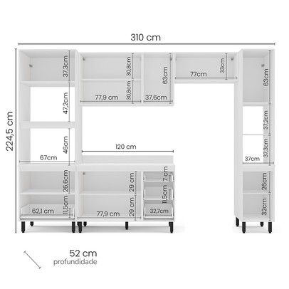 Cozinha Completa Meena 10 Portas 4 Gavetas 40250068 Branco/Azul - Politorno
