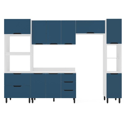Cozinha Completa Meena 10 Portas 4 Gavetas 40250068 Branco/Azul - Politorno