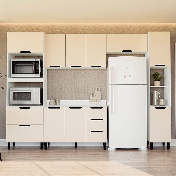 Cozinha Completa Meena 10 Portas 4 Gavetas 40250068 Branco/Creme - Politorno