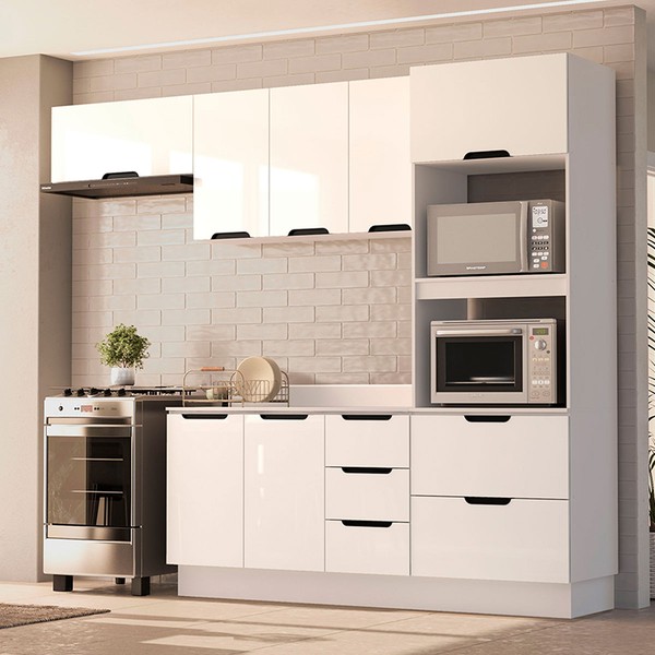 Cozinha Completa Meena 8 Portas 4 Gavetas 40250070 Branco - Politorno