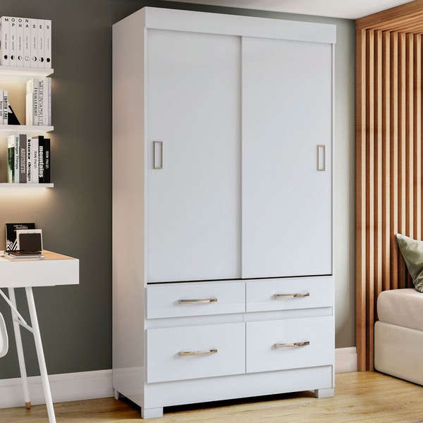 Guarda-Roupa Solteiro évora 2 Portas 4 Gavetas Flex Branco/Rosa Chá - Pnr Móveis