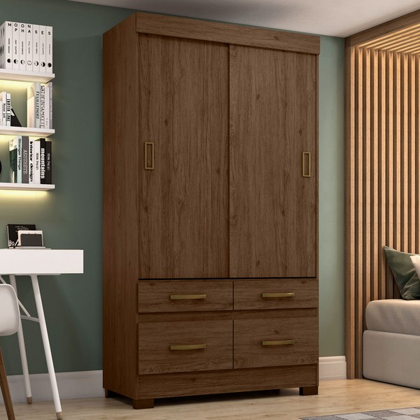 Guarda-Roupa Solteiro évora 2 Portas 4 Gavetas Flex Castanho Hp/Off White - Pnr Móveis