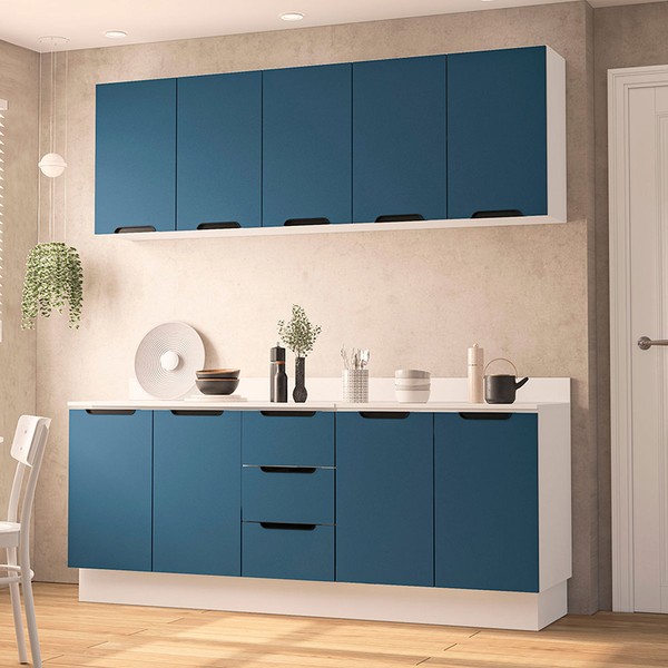 Cozinha Completa Meena 9 Portas 3 Gavetas 40250071 Branco/Azul - Politorno
