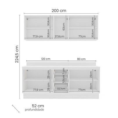 Cozinha Completa Meena 9 Portas 3 Gavetas 40250071 Branco/Azul - Politorno