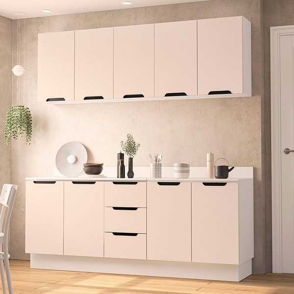 Cozinha Completa Meena 9 Portas 3 Gavetas 40250071 Branco/Creme - Politorno
