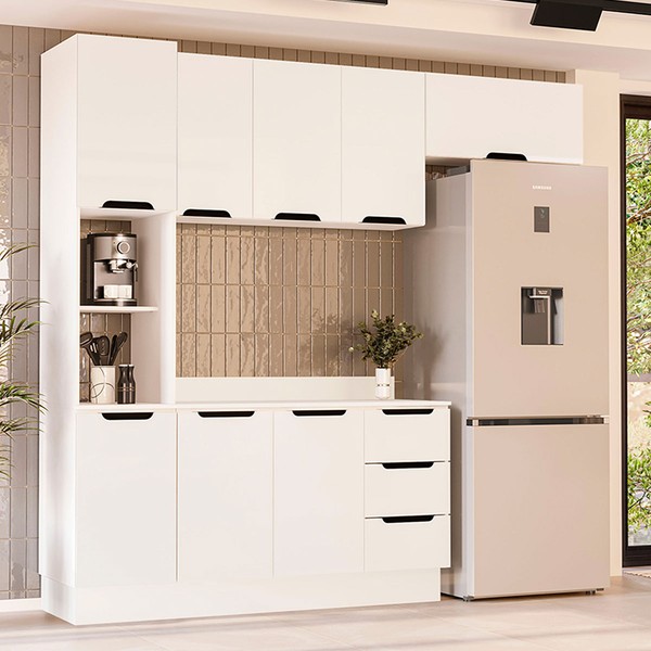 Cozinha Completa Meena 8 Portas 3 Gavetas 40250072 Branco - Politorno
