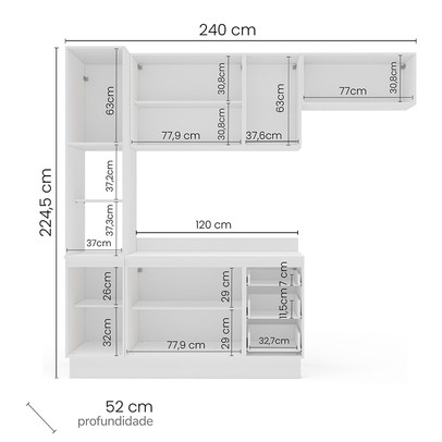 Cozinha Completa Meena 8 Portas 3 Gavetas 40250072 Branco/Azul - Politorno