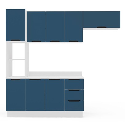 Cozinha Completa Meena 8 Portas 3 Gavetas 40250072 Branco/Azul - Politorno