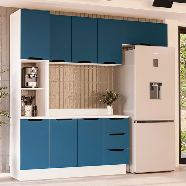 Cozinha Completa Meena 8 Portas 3 Gavetas 40250072 Branco/Azul - Politorno