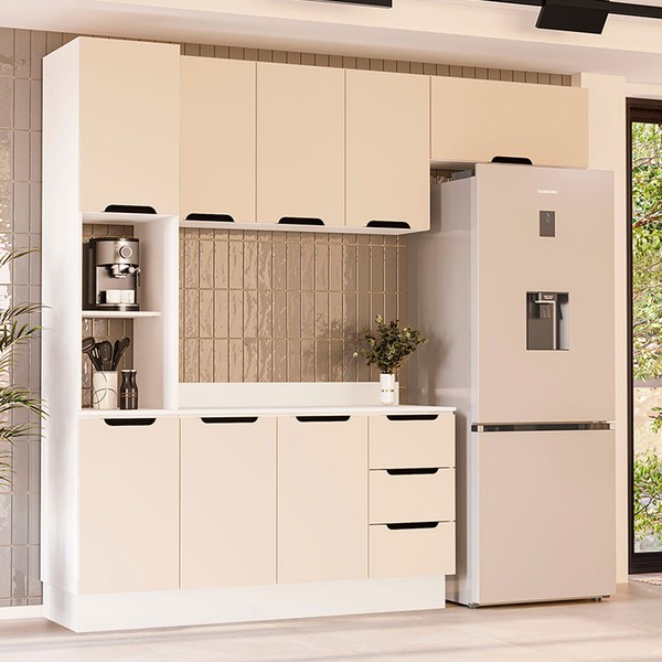 Cozinha Completa Meena 8 Portas 3 Gavetas 40250072 Branco/Creme - Politorno