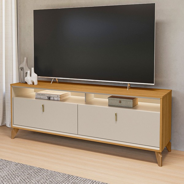 Rack para TV Até 75 Polegadas Dubai 2 Portas com Led Tauri/Off White Fosco - Linea Brasil