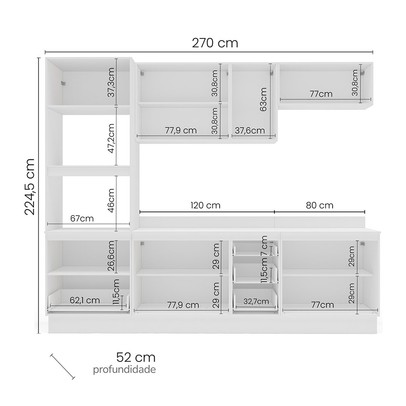 Cozinha Completa Meena 10 Portas 4 Gavetas 40250073 Branco/Azul - Politorno
