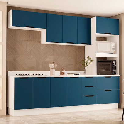 Cozinha Completa Meena 10 Portas 4 Gavetas 40250073 Branco/Azul - Politorno