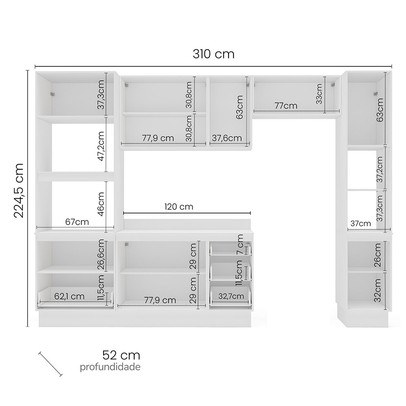 Cozinha Completa Meena 10 Portas 4 Gavetas 40250074 Branco/Azul - Politorno
