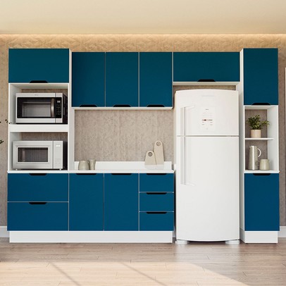 Cozinha Completa Meena 10 Portas 4 Gavetas 40250074 Branco/Azul - Politorno