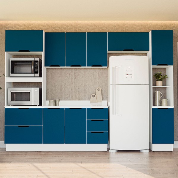 Cozinha Completa Meena 10 Portas 4 Gavetas 40250074 Branco/Azul - Politorno