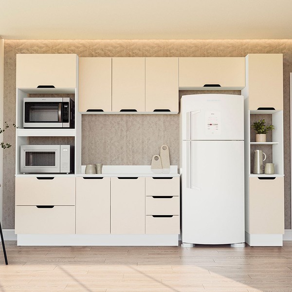Cozinha Completa Meena 10 Portas 4 Gavetas 40250074 Branco/Creme - Politorno