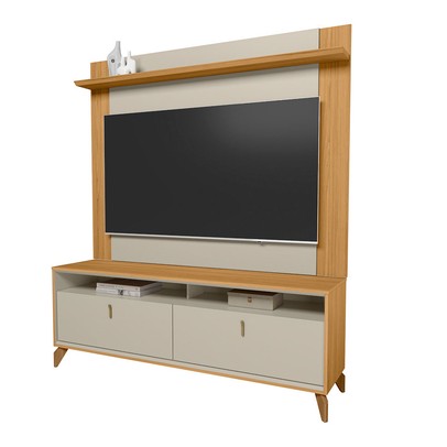 Rack com Painel para TV Até 55 Polegadas Dubai 2 Portas 1 Prateleira Tauri/Off White Fosco - Linea Brasil