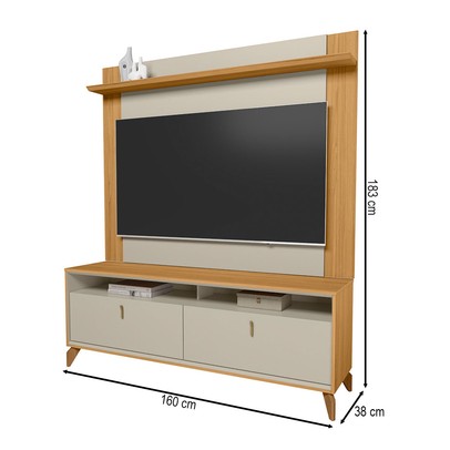 Rack com Painel para TV Até 55 Polegadas Dubai 2 Portas 1 Prateleira Tauri/Off White Fosco - Linea Brasil