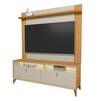 Rack com Painel Pra TV Até 55 Polegadas Dubai 2 Portas 1 Prateleira com Led Tauri/Off White Fosco - Linea Brasil