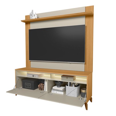Rack com Painel Pra TV Até 55 Polegadas Dubai 2 Portas 1 Prateleira com Led Tauri/Off White Fosco - Linea Brasil