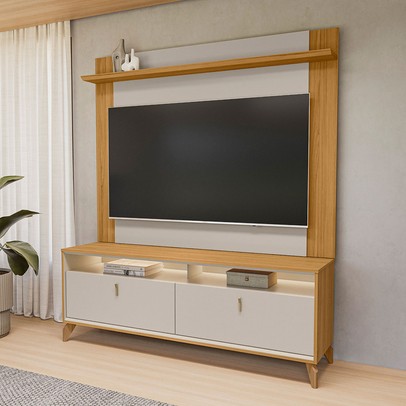 Rack com Painel Pra TV Até 55 Polegadas Dubai 2 Portas 1 Prateleira com Led Tauri/Off White Fosco - Linea Brasil