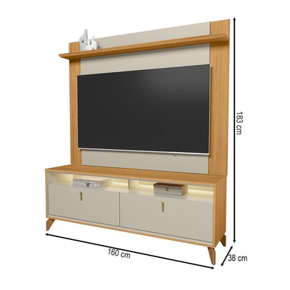 Rack com Painel Pra TV Até 55 Polegadas Dubai 2 Portas 1 Prateleira com Led Tauri/Off White Fosco - Linea Brasil