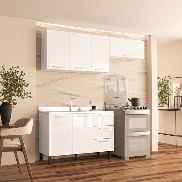 Cozinha Completa Amara 40250075 6 Portas 3 Gavetas 40250075 Branco - Politorno