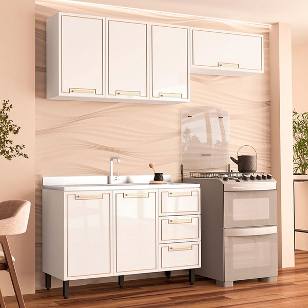 Cozinha Completa Amara 40250075 6 Portas 3 Gavetas 40250075 Branco - Politorno
