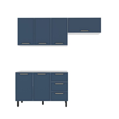 Cozinha Completa Amara 40250075 6 Portas 3 Gavetas 40250075 Branco/Azul - Politorno