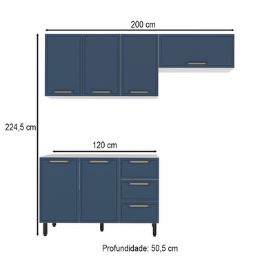 Cozinha Completa Amara 40250075 6 Portas 3 Gavetas 40250075 Branco/Azul - Politorno