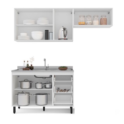 Cozinha Completa Amara 40250075 6 Portas 3 Gavetas 40250075 Branco/Azul - Politorno