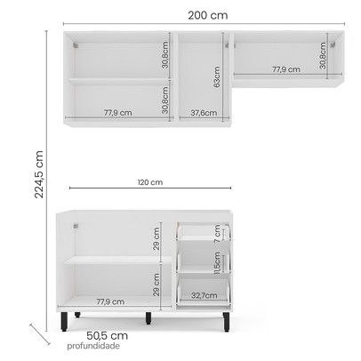 Cozinha Completa Amara 40250075 6 Portas 3 Gavetas 40250075 Branco/Azul - Politorno
