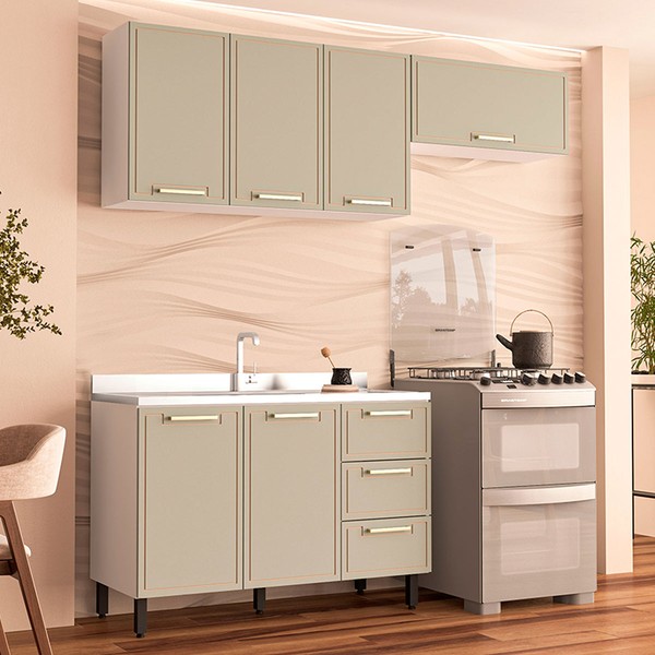Cozinha Completa Amara 40250075 6 Portas 3 Gavetas 40250075 Branco/Verde Oliva - Politorno