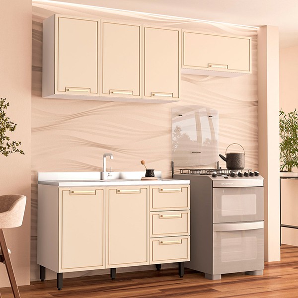 Cozinha Completa Amara 40250075 6 Portas 3 Gavetas 40250075 Branco/Creme - Politorno