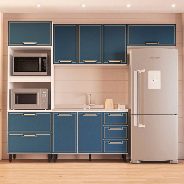 Cozinha Completa Amara 8 Portas 4 Gavetas 40250076 Branco/Azul - Politorno