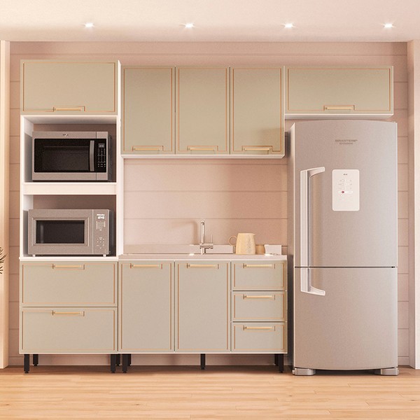 Cozinha Completa Amara 8 Portas 4 Gavetas 40250076 Branco/Verde Oliva - Politorno