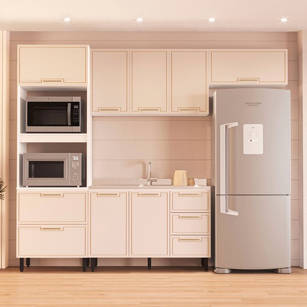 Cozinha Completa Amara 8 Portas 4 Gavetas 40250076 Branco/Creme - Politorno