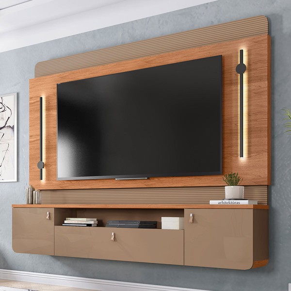Painel para TV Até 75 Polegadas Dali 2 Portas 1 Gaveta com Led Suede/Freijó - Caemmun
