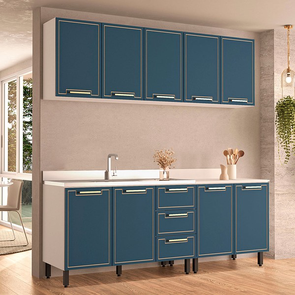 Cozinha Completa Amara 9 Portas 3 Gavetas 40250077 Branco/Azul - Politorno