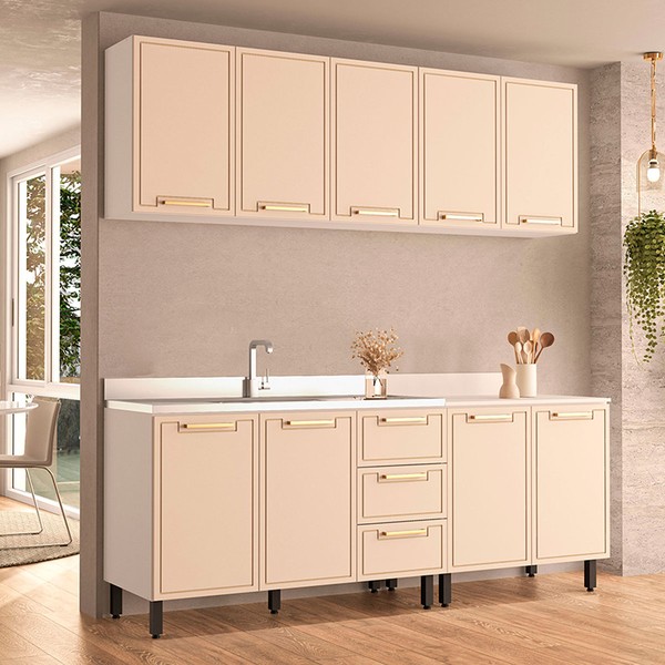 Cozinha Completa Amara 9 Portas 3 Gavetas 40250077 Branco/Creme - Politorno