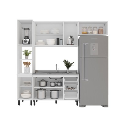 Cozinha Completa Amara 8 Portas 3 Gavetas 40250078 Branco/Azul - Politorno