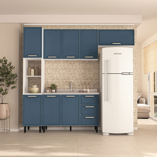 Cozinha Completa Amara 8 Portas 3 Gavetas 40250078 Branco/Azul - Politorno