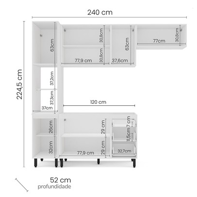 Cozinha Completa Amara 8 Portas 3 Gavetas 40250078 Branco/Azul - Politorno