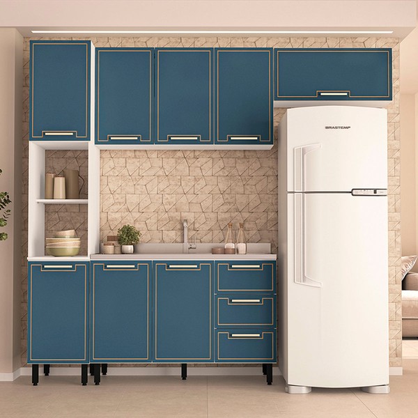 Cozinha Completa Amara 8 Portas 3 Gavetas 40250078 Branco/Azul - Politorno