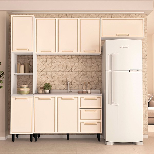 Cozinha Completa Amara 8 Portas 3 Gavetas 40250078 Branco/Creme - Politorno