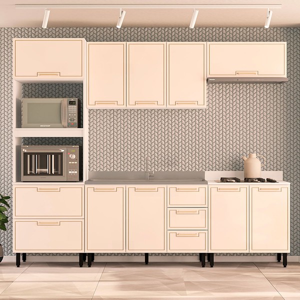 Cozinha Completa Amara 10 Portas 4 Gavetas 40250079 Branco/Creme - Politorno