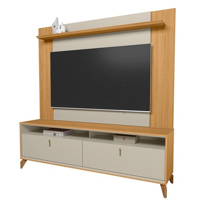 Rack com Painel para TV Até 55 Polegadas Dubai 2 Portas 1 Prateleira Tauri/Off White Fosco Fosco - Linea Brasil