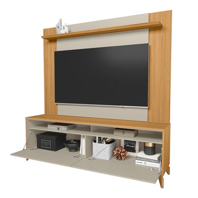 Rack com Painel para TV Até 55 Polegadas Dubai 2 Portas 1 Prateleira Tauri/Off White Fosco Fosco - Linea Brasil