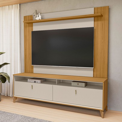 Rack com Painel para TV Até 55 Polegadas Dubai 2 Portas 1 Prateleira Tauri/Off White Fosco Fosco - Linea Brasil